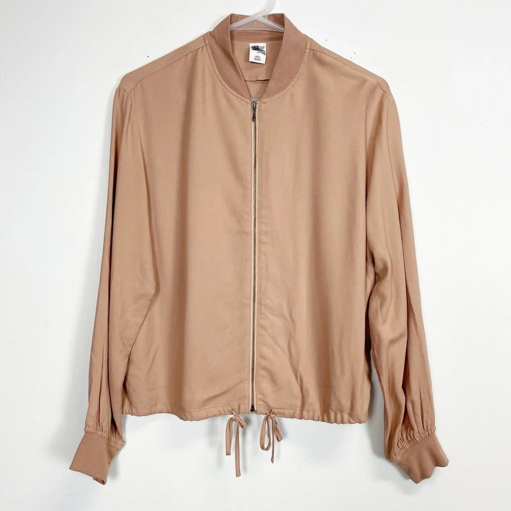 Melrose & Market Bomber Jacket Womens XS Tan Brown Lightweight Drawstring